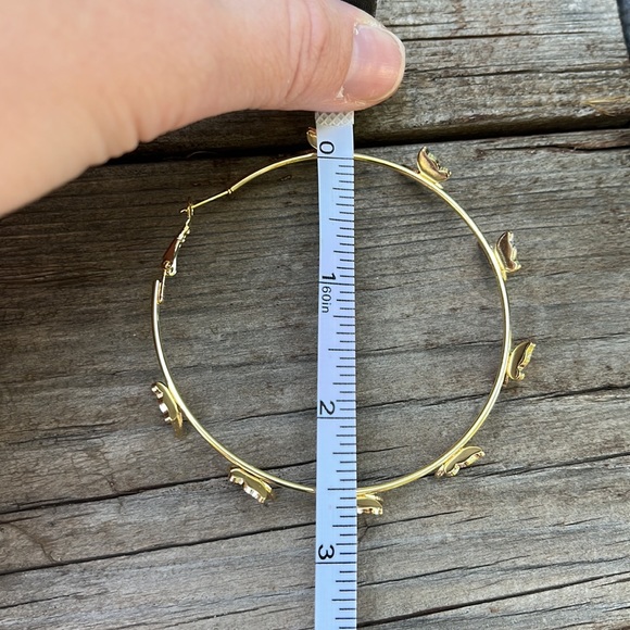 New Gold Butterfly Hoop Earrings - Picture 10 of 13